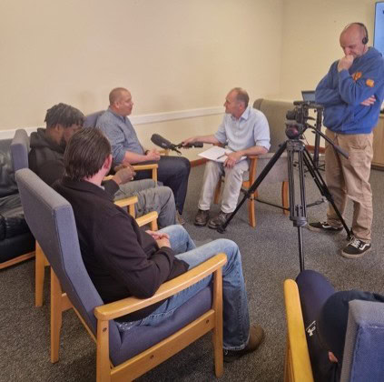 Photo of Zsolt giving feedback to the BBC.